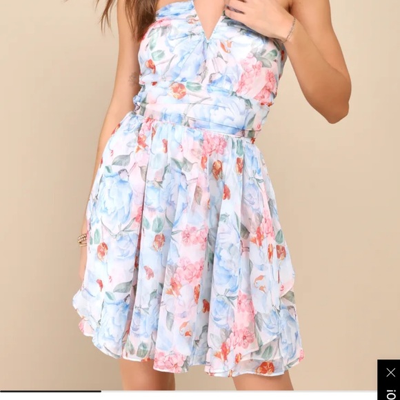 Lulus Dresses & Skirts - Lulu’s BUY IT NOW PRICE Beautiful Presence Light Blue Floral Chiffon DRESS